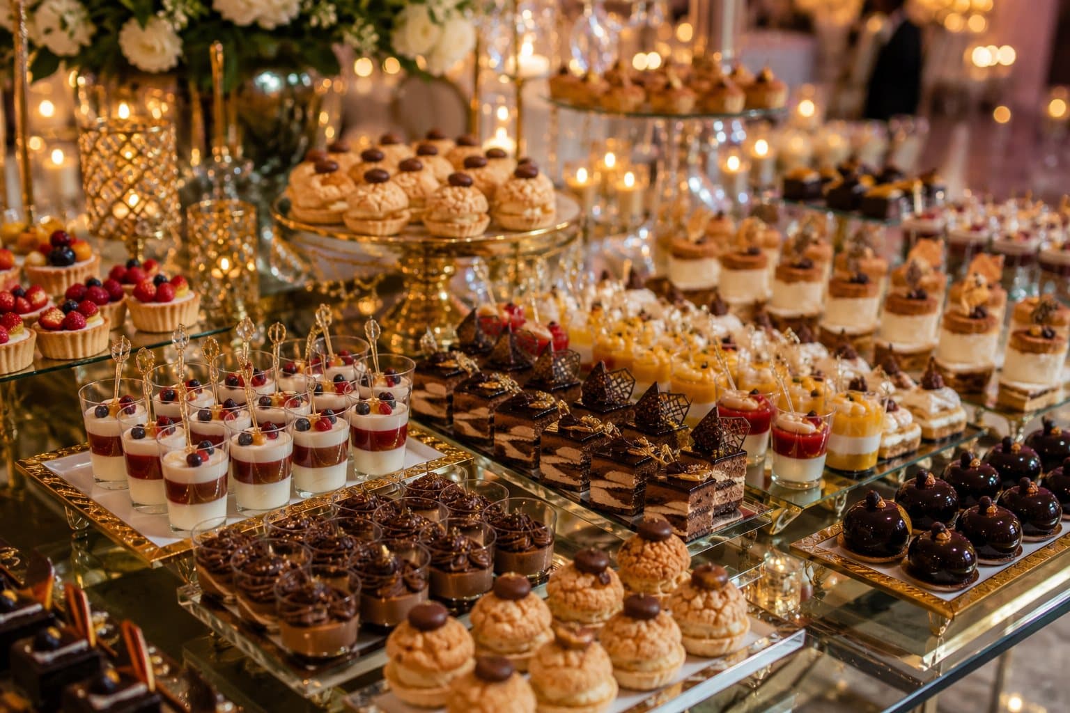 Présentation soignée de desserts et de pâtisseries